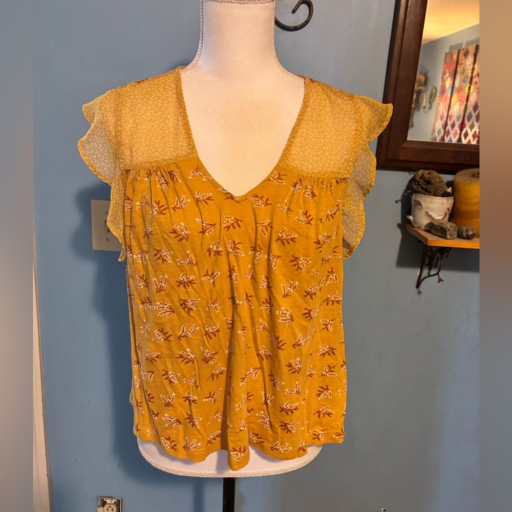 Lucky Brand, Golden Yellow, Floral, Top